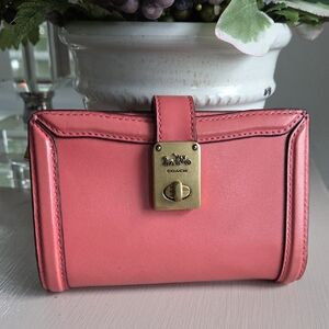 COACH Pink Hutton Bifold Turnlock Leather Wallet
